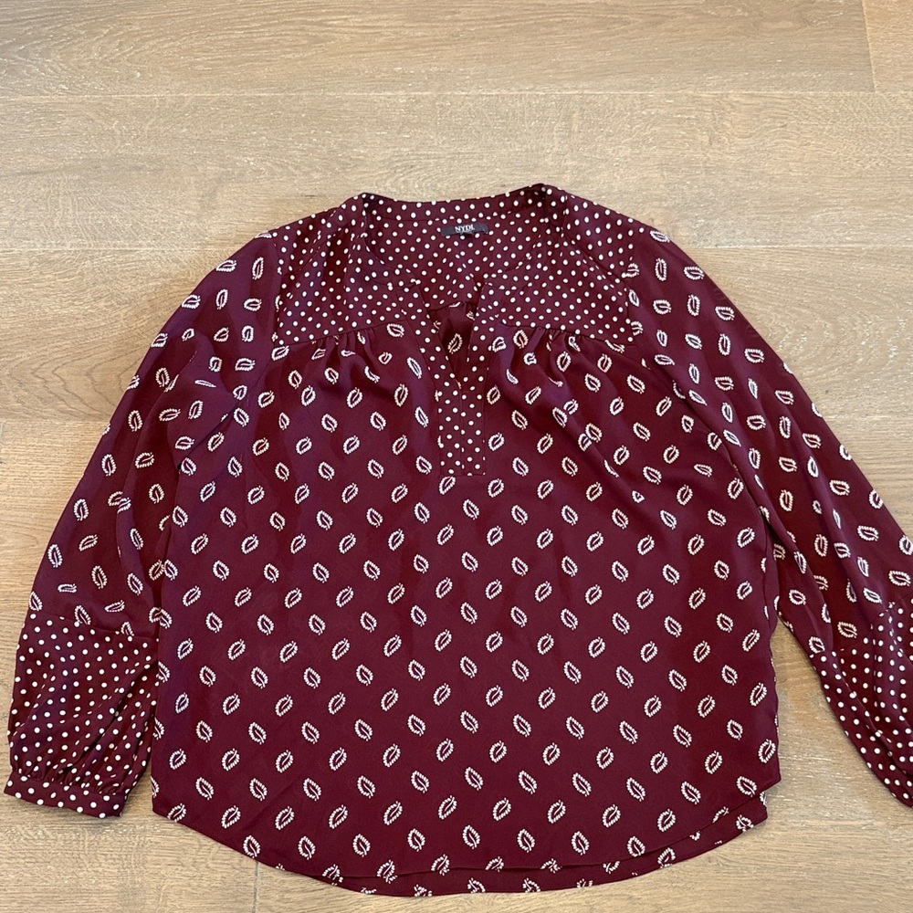NYDJ Burgundy Geometric Blouse